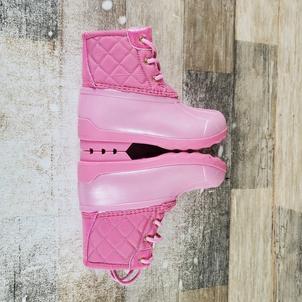 Sperry Port Kids Snow Boot Sz 11 M Pink Rubber Lace Up Mid Top Round Toe Footbed
